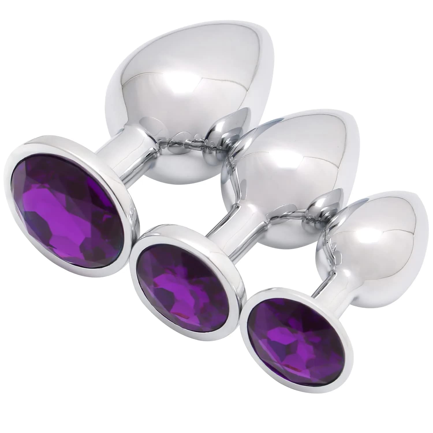 Akstore Purple 3 pcs Fetish Anal Butt Plug | Steel Jewel Design for Intimate Pleasure