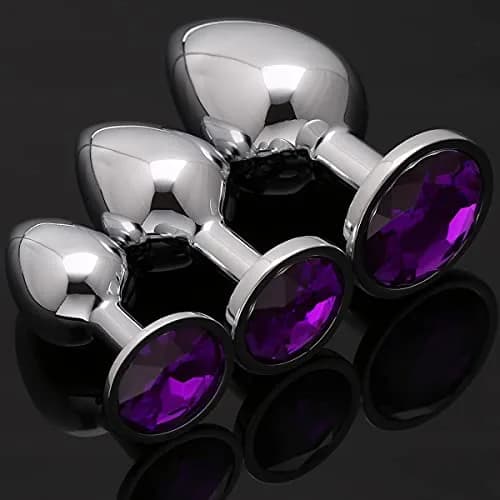 Akstore Purple 3 pcs Fetish Anal Butt Plug | Steel Jewel Design for Intimate Pleasure thumbnail 2