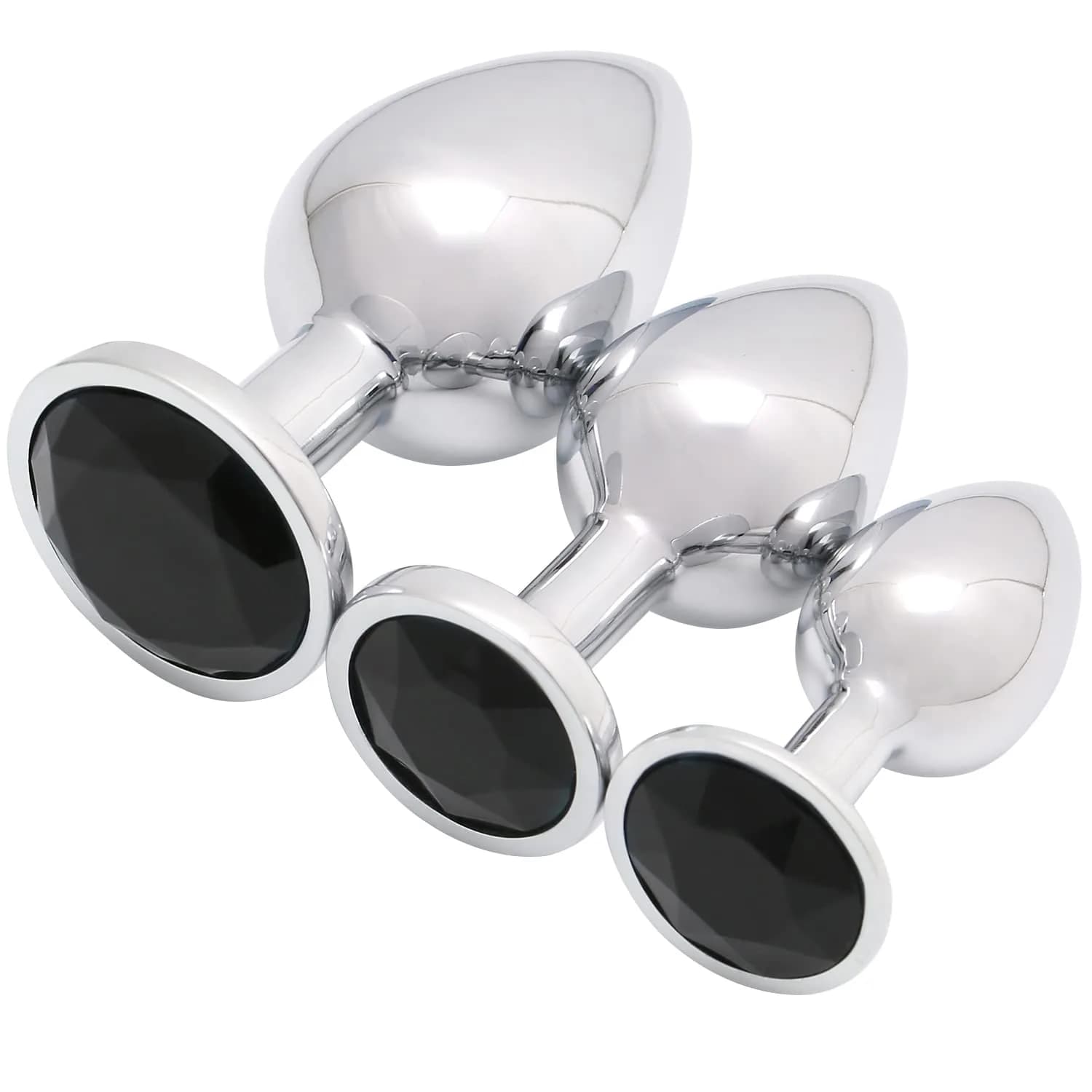 Akstore Pink 3 pcs Anal Fetish Butt Plug | Chrome-Plated Steel, Discreet & Comfortable (70-120c) — Black