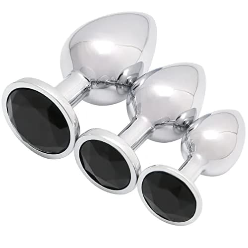 Akstore 3 Pcs Luxury Jewelry Design Fetish Anal Butt Plug Black | Metal, Discreet & Safe for Beginners thumbnail 1