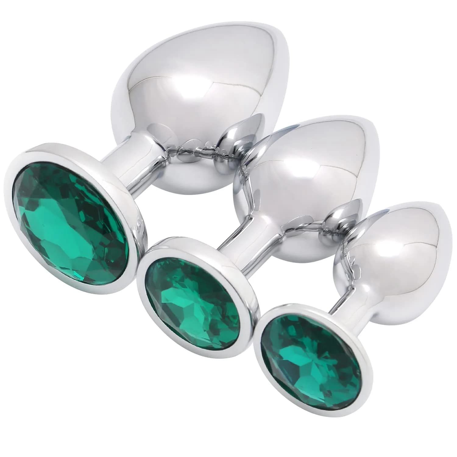 Akstore Pink 3 pcs Anal Fetish Butt Plug | Chrome-Plated Steel, Discreet & Comfortable (70-120c) — Green