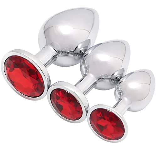 Akstore 3 Pcs Fetish Anal Butt Plug Red | Metal, Tapered, Discreet Size Set thumbnail 1
