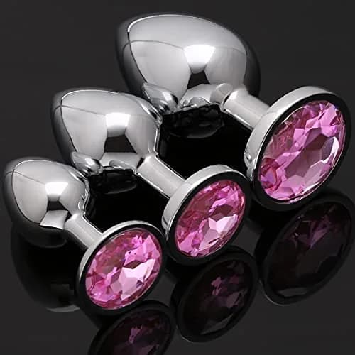 Akstore Pink 3 pcs Anal Fetish Butt Plug | Chrome-Plated Steel, Discreet & Comfortable (70-120c) thumbnail 2