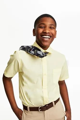 French Toast Boys' Short Sleeve Classic Poplin Dress Shirt (Kids Standard & Husky Sizes), Yellow, 18 | Wrinkle-Free Cotton Blend thumbnail 3