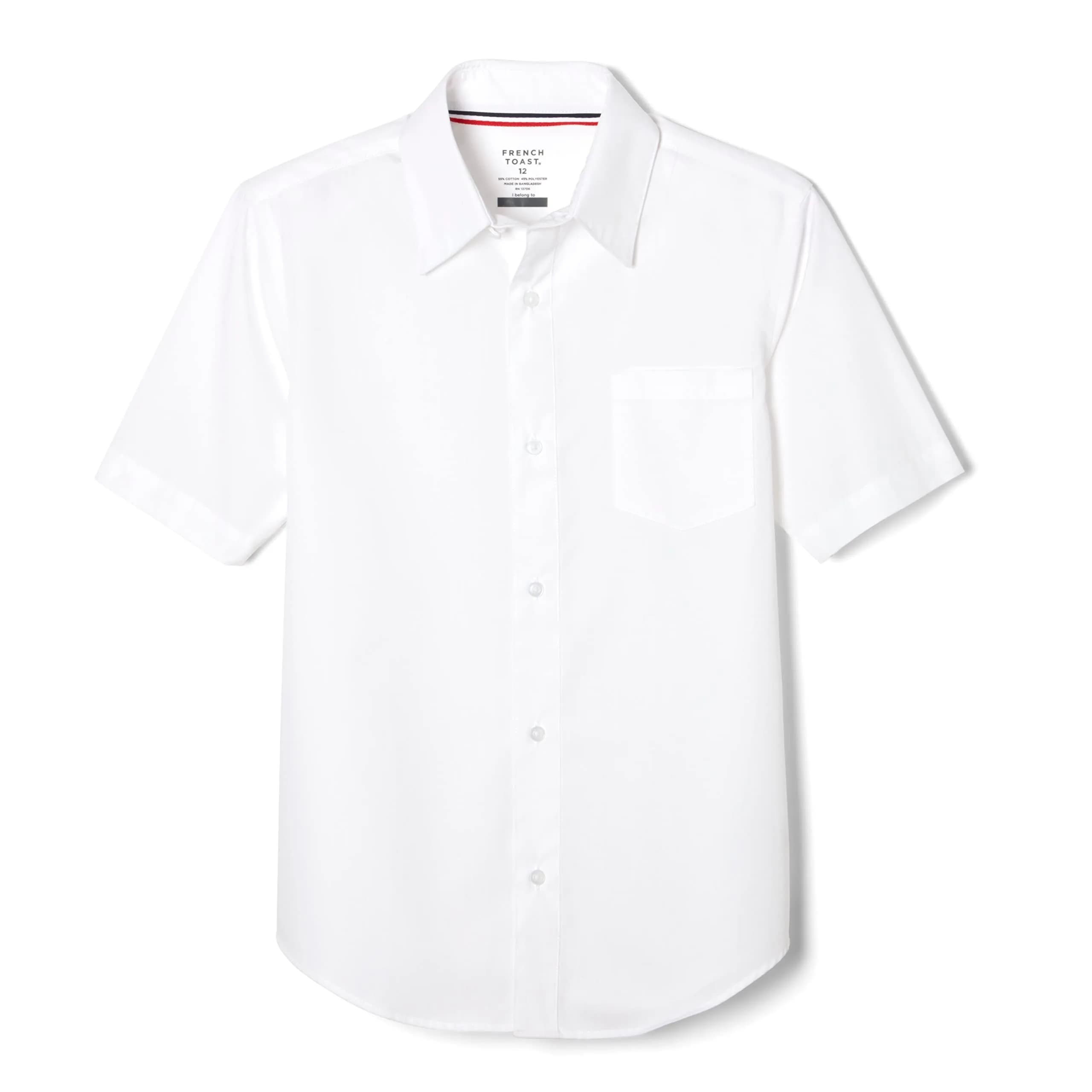 French Toast Boys' Short Sleeve Classic Poplin Dress Shirt (Kids Standard & Husky Sizes), White, 18 | Wrinkle-Free School Uniform