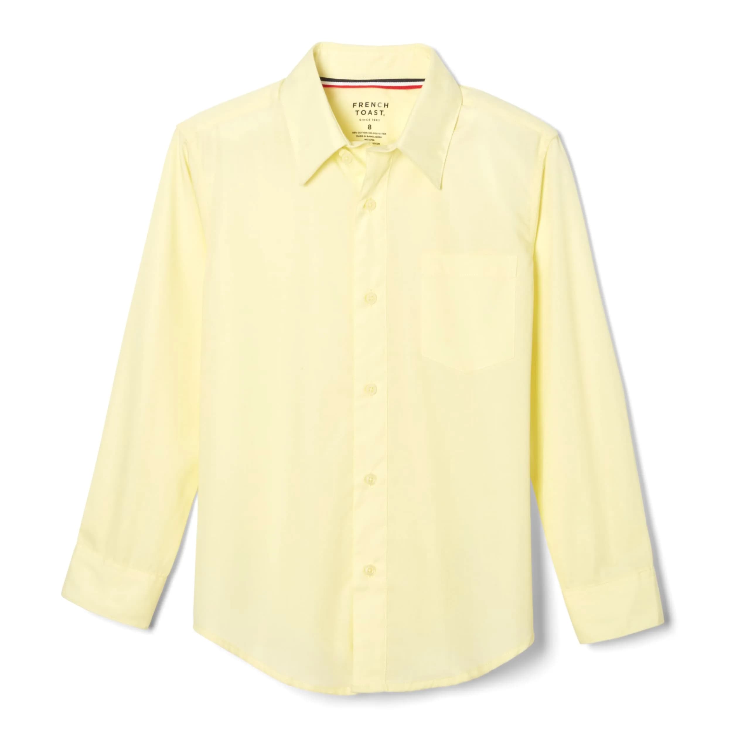 French Toast Boys' Classic Fit Long Sleeve Dress Shirt Yellow Size 16 | Wrinkle-Free Poplin for Uniforms - main product image