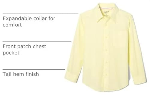 French Toast Boys' Classic Fit Long Sleeve Dress Shirt Yellow Size 16 | Wrinkle-Free Poplin for Uniforms thumbnail 4