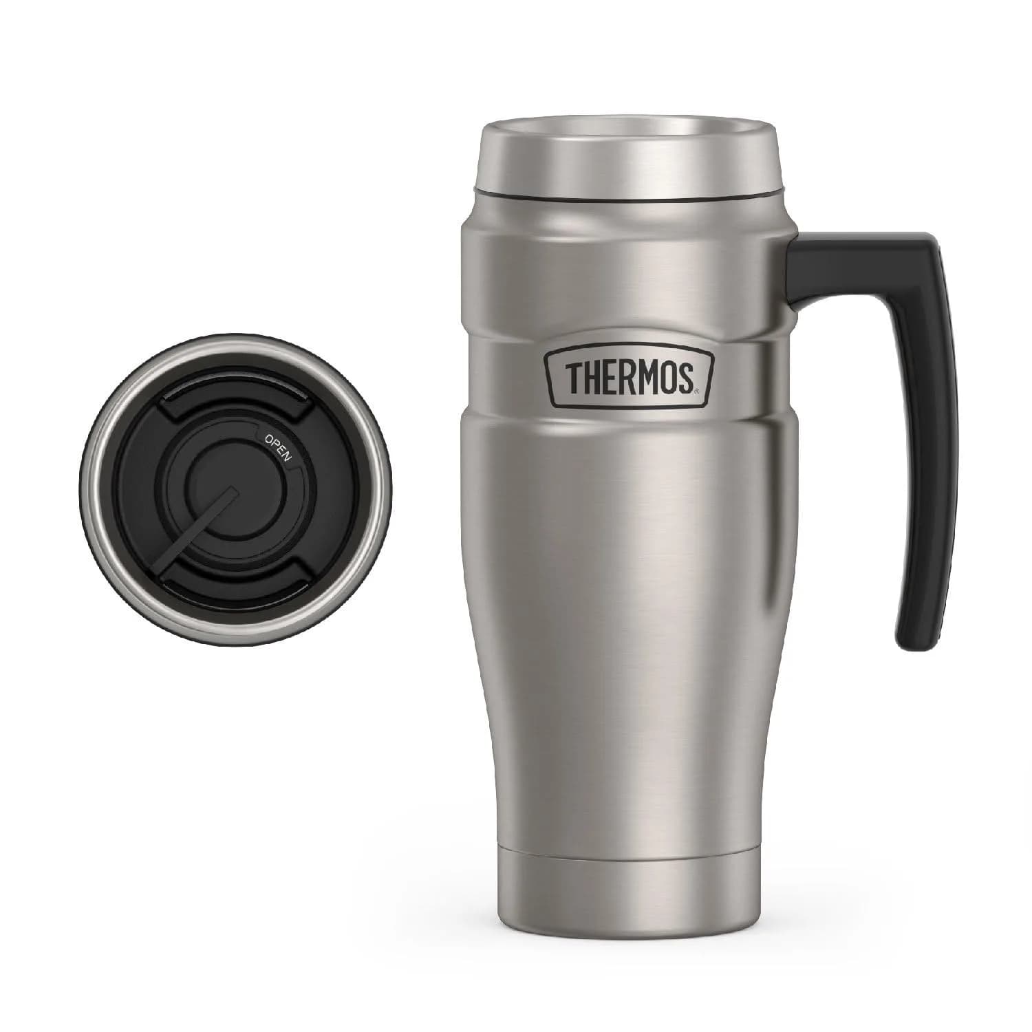 THERMOS Stainless King Travel Mug with Handle 16oz (473ml) | Leak-Proof, Dishwasher Safe — Matte Stainless Steel