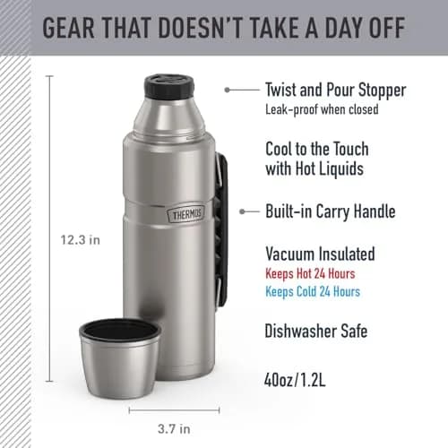 THERMOS Stainless King 40oz Beverage Bottle | 1.18 L (40 fl oz) Vacuum Insulated Steel Flask thumbnail 2
