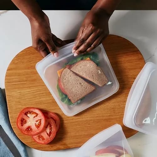 Stasher Premium Reusable Silicone Food Storage Sandwich Bag, Clear, 28 oz (794 ml) | Airtight, Leak-Free Pinch-Loc Seal thumbnail 3