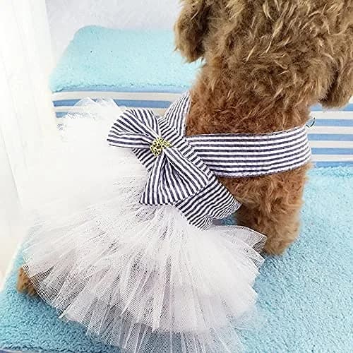 TAPBULL Striped Mesh Dog Princess Dress Blue Medium | Fashion Pet Clothes for Small Dogs thumbnail 6