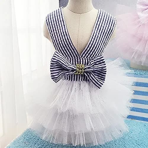 TAPBULL Striped Mesh Princess Dog Dress Blue Large | Fashion Pet Clothes for Small Dogs thumbnail 8