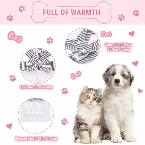 TAPBULL Striped Mesh Princess Dog Dress Blue Large | Fashion Pet Clothes for Small Dogs thumbnail 3