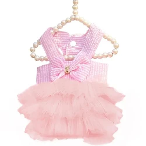 TAPBULL Striped Mesh Princess Dog Dress for Small Dogs & Cats, Pink, Medium (38.6cm Chest, 29.2cm Back) thumbnail 1