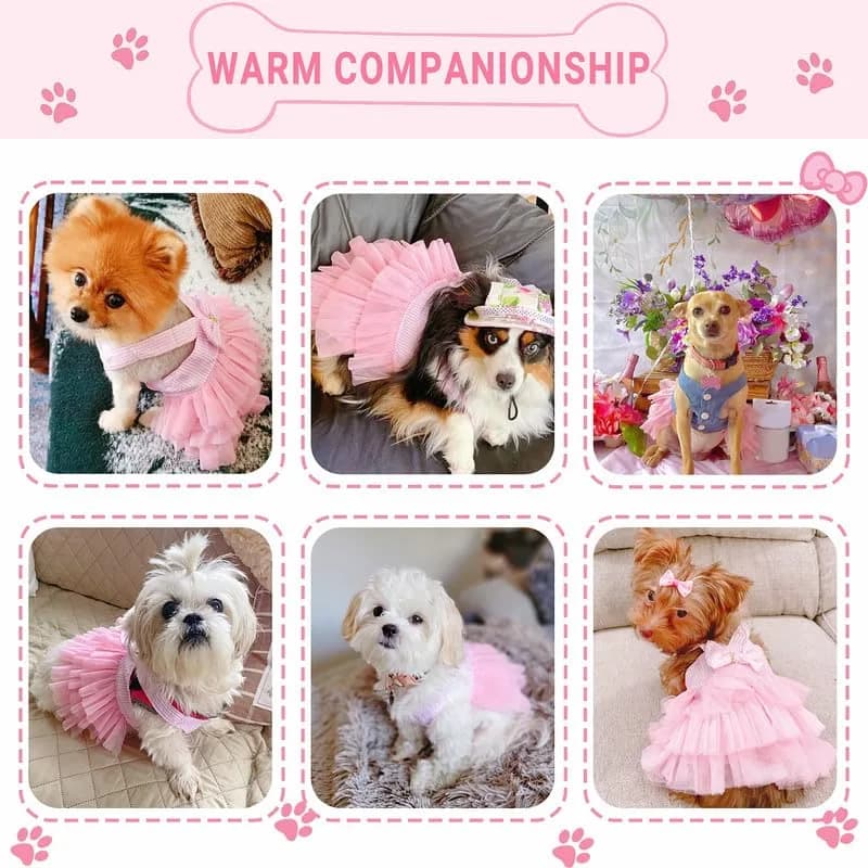 TAPBULL Striped Mesh Princess Dog Dress for Small Dogs & Cats, Pink, Medium (38.6cm Chest, 29.2cm Back) thumbnail 5
