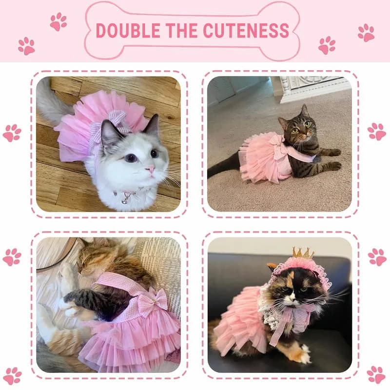 TAPBULL Striped Mesh Princess Dog Dress for Small Dogs & Cats, Pink, Medium (38.6cm Chest, 29.2cm Back) thumbnail 6