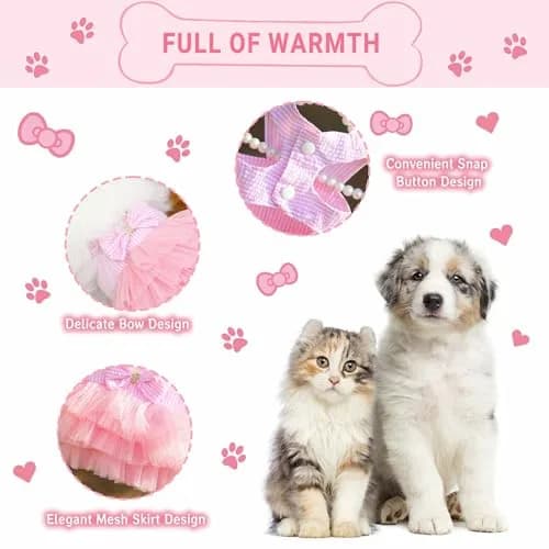 TAPBULL Striped Mesh Princess Dog Dress for Small Dogs & Cats, Pink, Medium (38.6cm Chest, 29.2cm Back) thumbnail 3