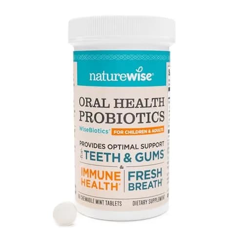 NatureWise Oral Probiotics for Mouth Bad Breath 60 Chewable Mint Tablets | Sugar-Free, Non-GMO, USA Manufactured thumbnail 1