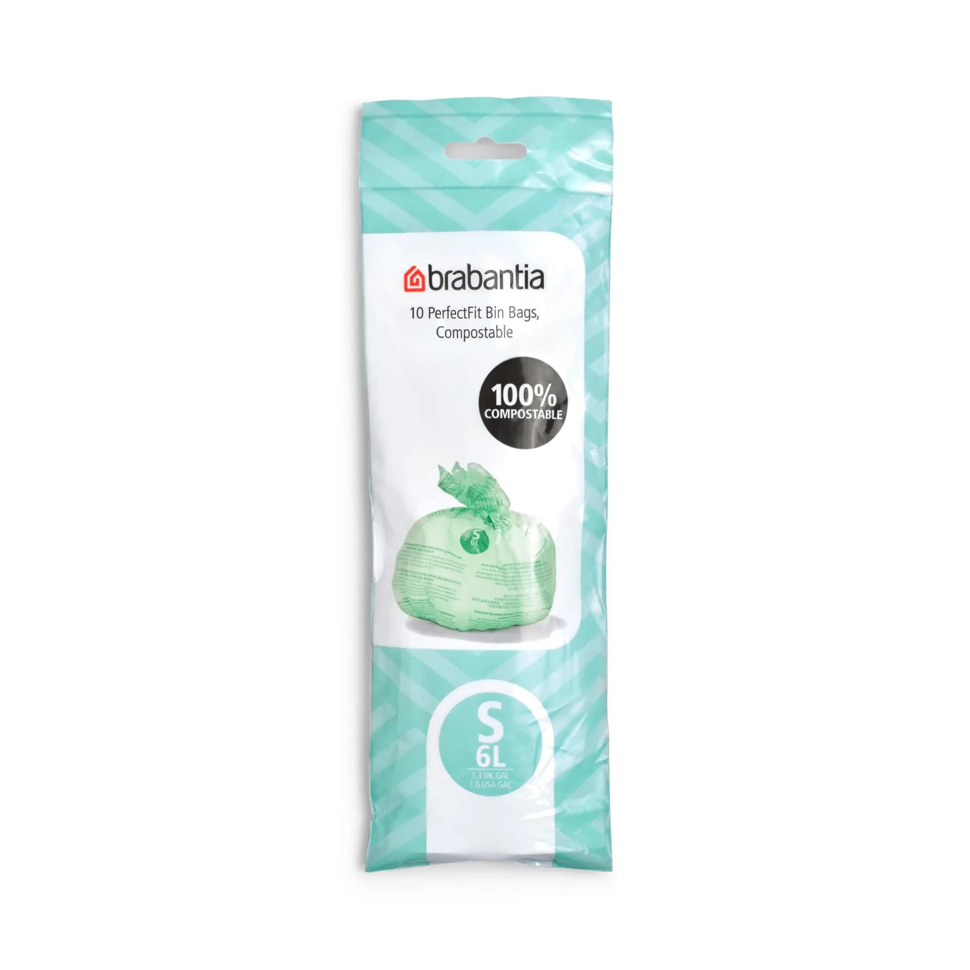 Brabantia Compostable Trash Bags Green 6L (1.6 Gallon) | Certified Compostable Material for Organic Waste — 1.6 gallon