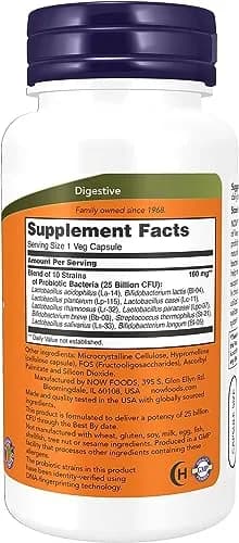 Now Foods Probiotic-10 25 Billion | Unisex Digestive Support Capsule Pack of 2 thumbnail 2
