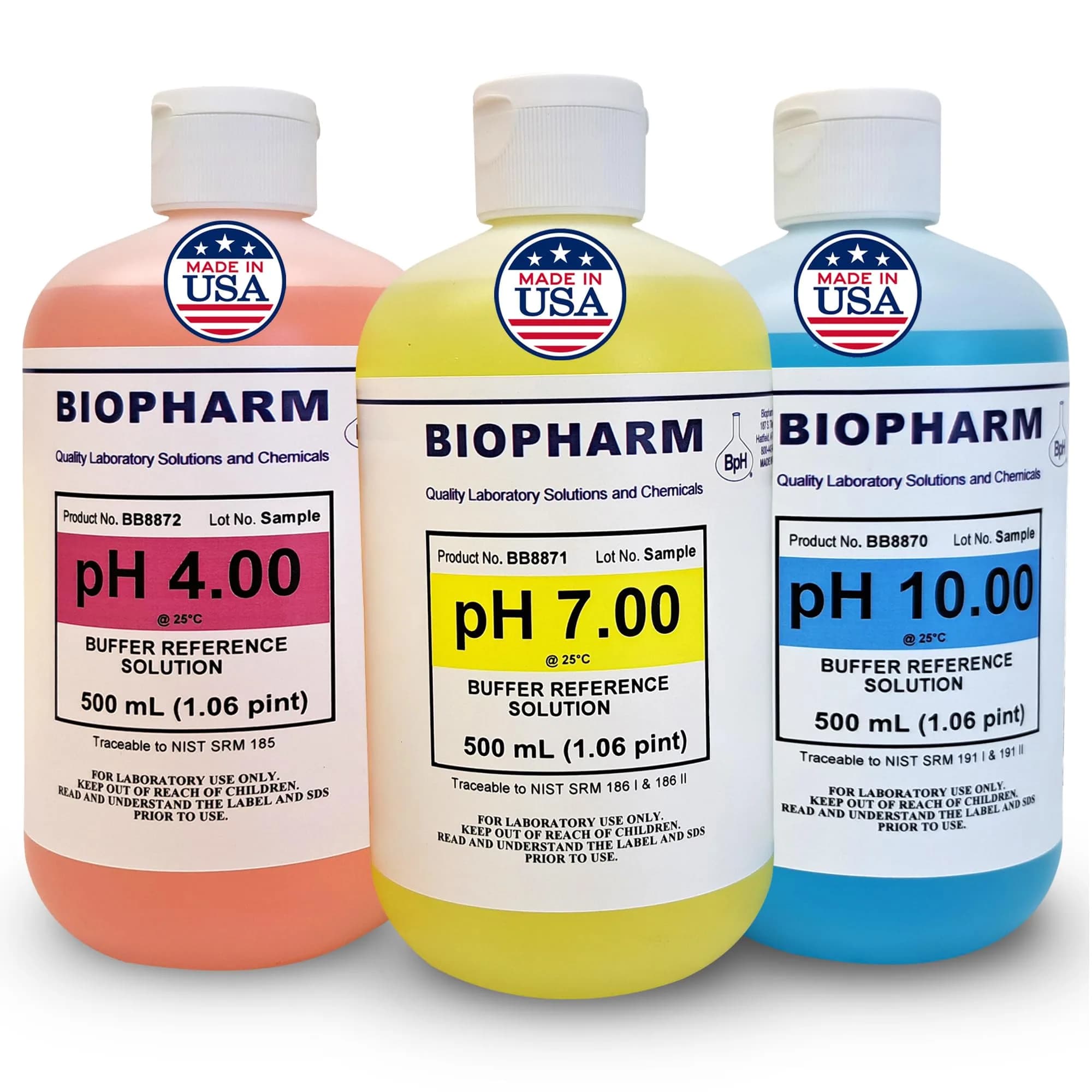 Biopharm pH Calibration Buffer 3-Pack 500 mL | NIST Calibrated, Traceable, Easy Identification - main product image
