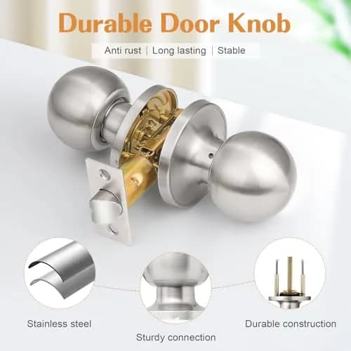Probrico Passage Door Knobs Brushed Nickel 3 Pack | Interior Hall/Closet Handles, Easy Install, ANSI Grade 3 (70-120c) thumbnail 4