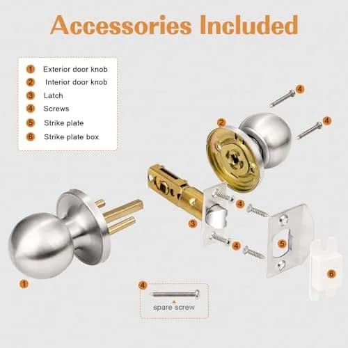 Probrico Passage Door Knobs Brushed Nickel 3 Pack | Interior Hall/Closet Handles, Easy Install, ANSI Grade 3 (70-120c) thumbnail 5
