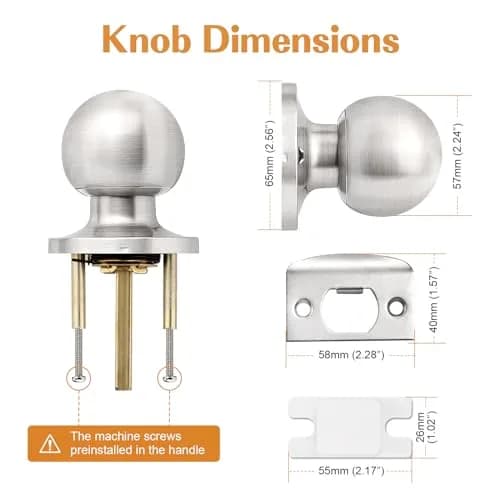 Probrico Passage Door Knobs Brushed Nickel 3 Pack | Interior Hall/Closet Handles, Easy Install, ANSI Grade 3 (70-120c) thumbnail 6