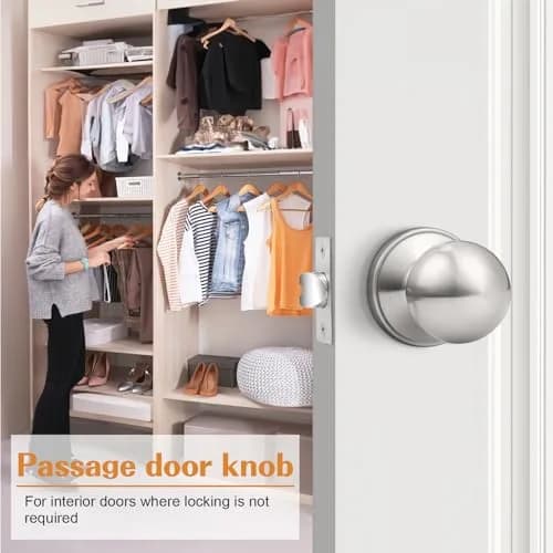 Probrico Passage Door Knobs Brushed Nickel 3 Pack | Interior Hall/Closet Handles, Easy Install, ANSI Grade 3 (70-120c) thumbnail 2