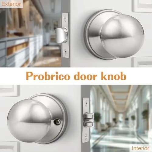 Probrico Passage Door Knobs Brushed Nickel 3 Pack | Interior Hall/Closet Handles, Easy Install, ANSI Grade 3 (70-120c) thumbnail 3