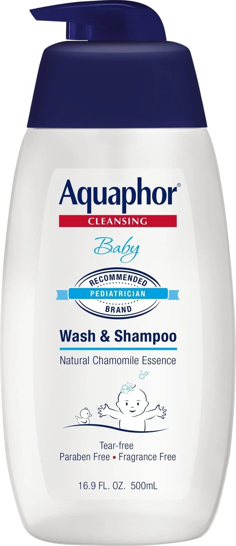 Aquaphor Baby Wash and Shampoo 500ml (16.9 fl. oz.) | Tear-Free Gentle Cleanser for Sensitive Skin — 16.9 Fl Oz