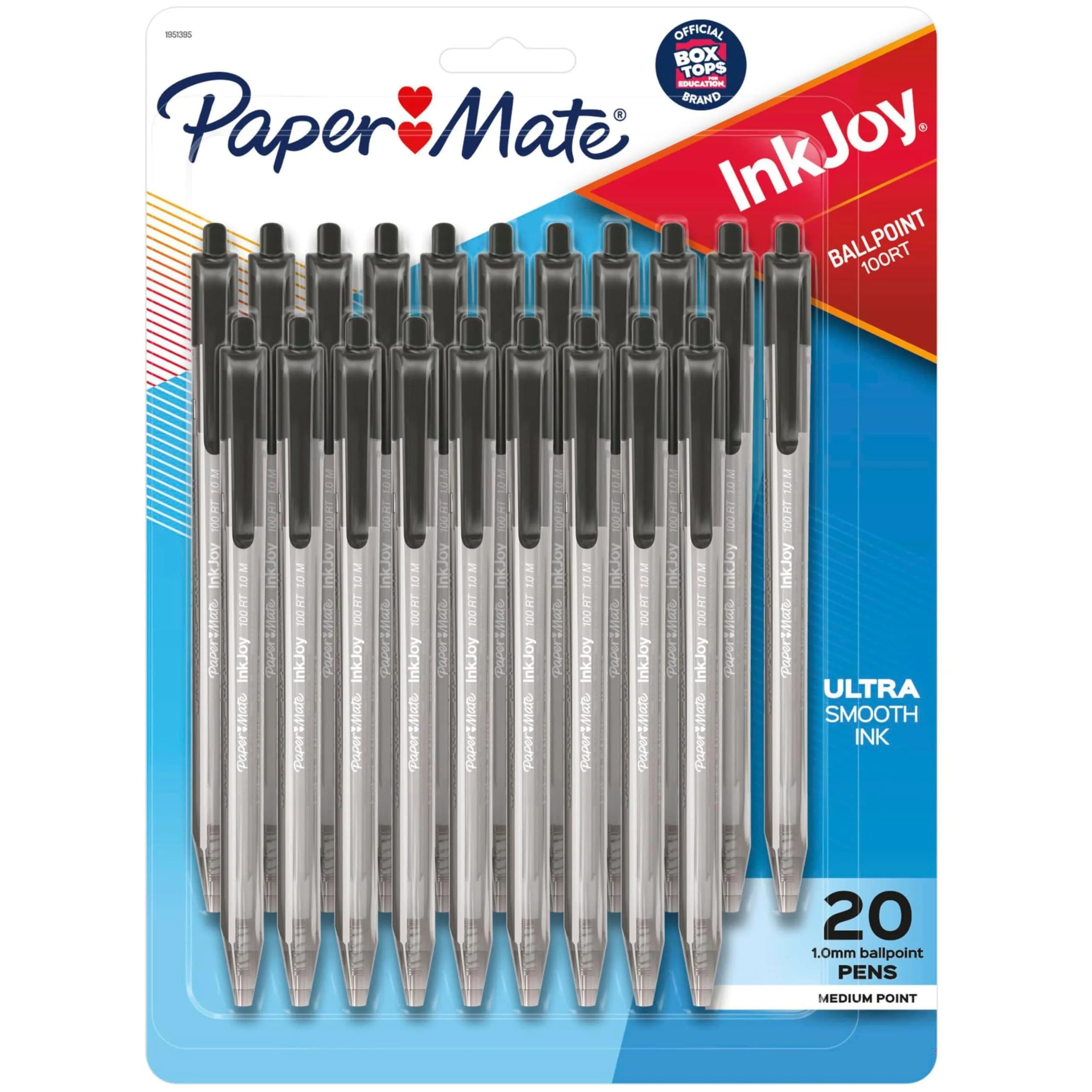 Paper Mate InkJoy 100RT Ballpoint Pens, Retractable, Medium Point (1.0mm), Blue Ink, 12 Count | Smooth Ink & Reliable Lines — Black