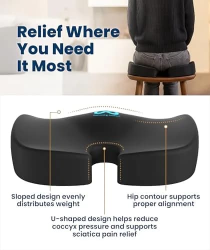 Everlasting Comfort Doctor Recommended Memory Foam Seat Cushion Large | Ergonomic Support for Tailbone Pain Relief thumbnail 3