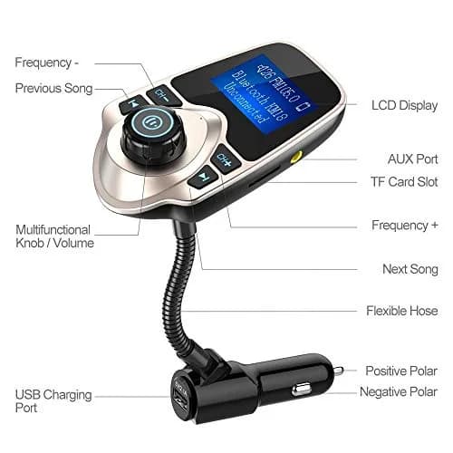 Nulaxy KM18 Bluetooth 5.0 FM Transmitter with 1.44" LCD Screen & USB Car Charger | 12V-24V Compatible thumbnail 4