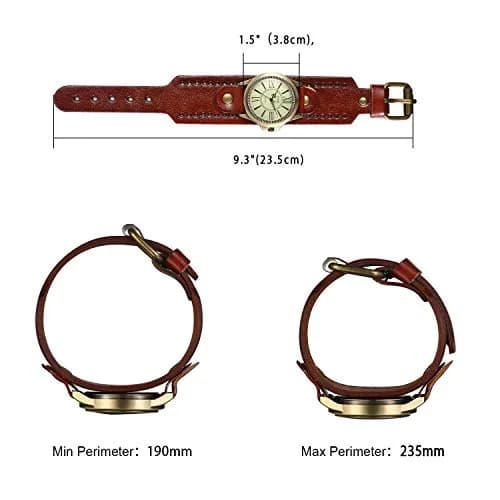 JewelryWe Vintage Leather Cuff Watch Punk Analog Quartz Wristwatch | Retro Style, Adjustable Fit, Water-Resistant thumbnail 6