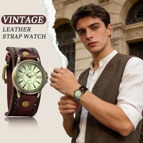 JewelryWe Vintage Leather Cuff Watch Punk Analog Quartz Wristwatch | Retro Style, Adjustable Fit, Water-Resistant thumbnail 7