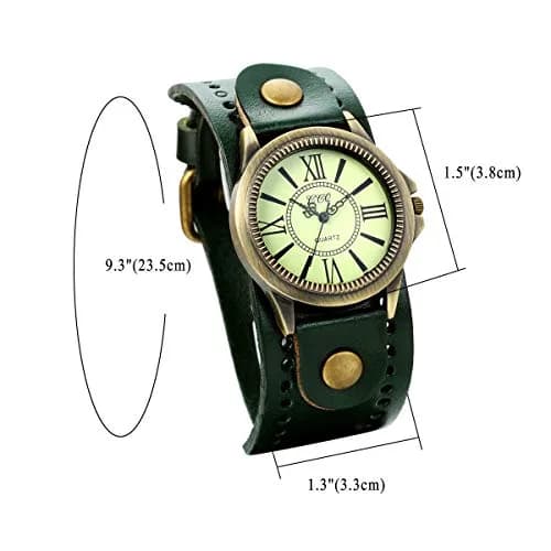 JewelryWe Vintage Leather Cuff Watch Punk Analog Quartz Wristwatch | Retro Style, Adjustable Fit, Daily Water Resistance thumbnail 5