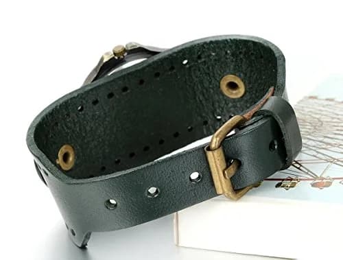 JewelryWe Vintage Leather Cuff Watch Punk Analog Quartz Wristwatch | Retro Style, Adjustable Fit, Daily Water Resistance thumbnail 3
