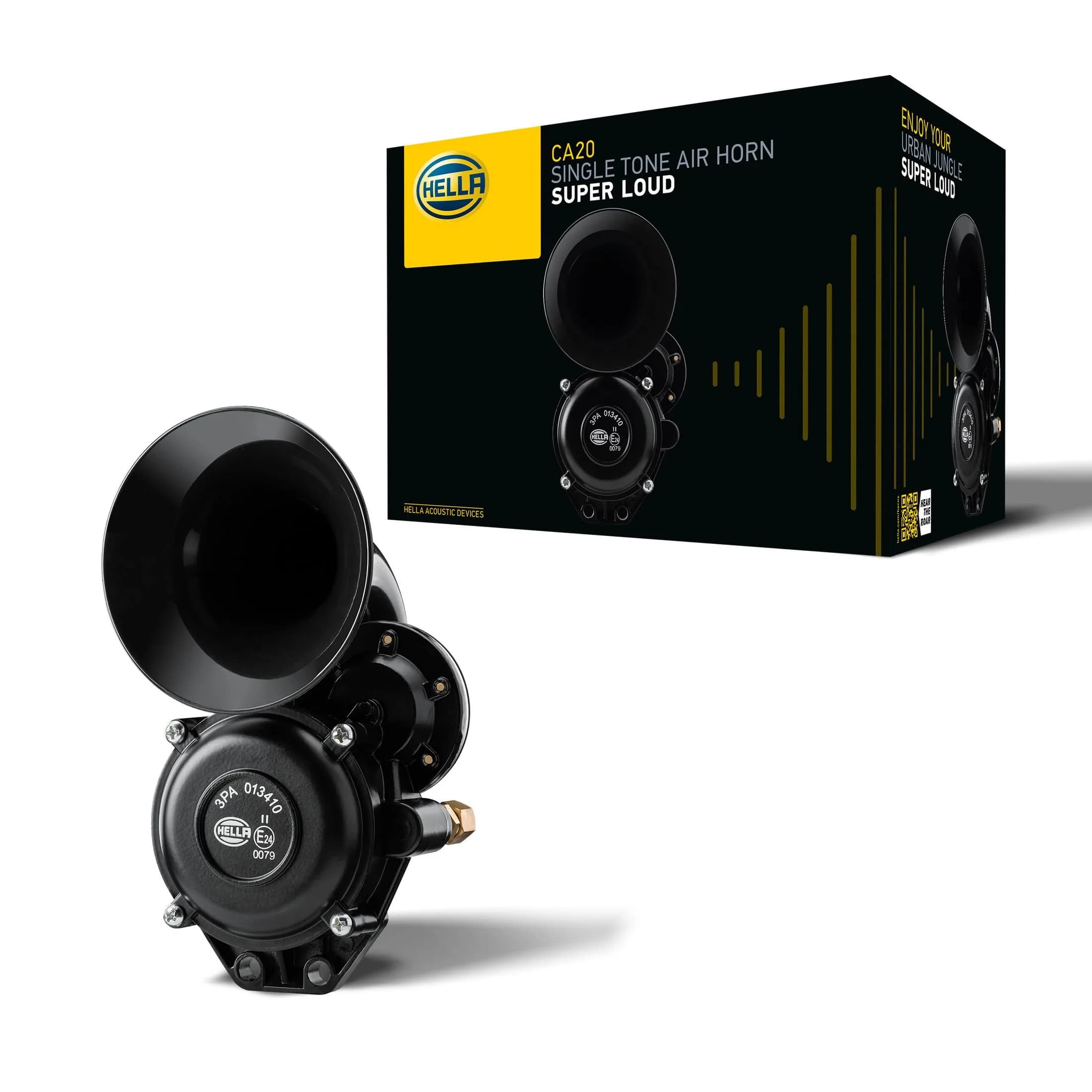 Hella Black Single Tone Air Horn 12/24V | Super Loud 115 dB(A), 120W, Compact & Reliable