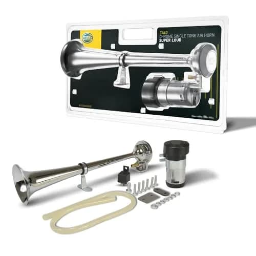Hella Chrome 12V Air Horn Kit | 115dB Sound for Vehicles, 15 inch Length thumbnail 1