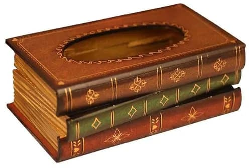 Tosnail Wooden Antique Book Tissue Holder Dispenser 10.75 x 6.5 x 4 Inches | Elegant Handmade Decor thumbnail 1