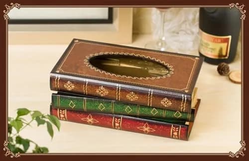 Tosnail Wooden Antique Book Tissue Holder Dispenser 10.75 x 6.5 x 4 Inches | Elegant Handmade Decor thumbnail 4