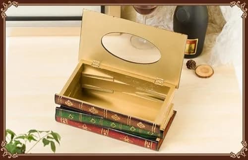 Tosnail Wooden Antique Book Tissue Holder Dispenser 10.75 x 6.5 x 4 Inches | Elegant Handmade Decor thumbnail 6