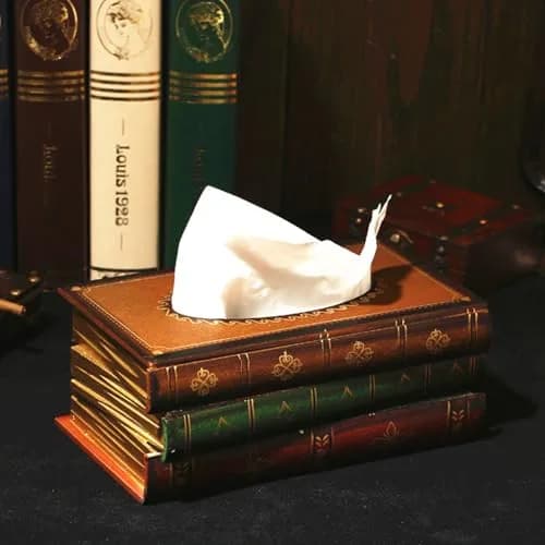 Tosnail Wooden Antique Book Tissue Holder Dispenser 10.75 x 6.5 x 4 Inches | Elegant Handmade Decor thumbnail 3