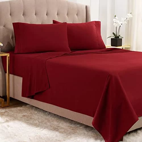 Empyrean Bedding Queen Sheets - Double Brushed Microfiber, Burgundy Red, 4 PC Set, with Corner Straps | Hotel Luxury Feel thumbnail 1