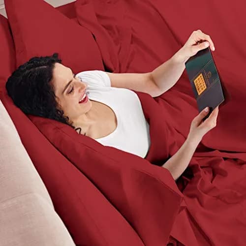 Empyrean Bedding Queen Sheets - Double Brushed Microfiber, Burgundy Red, 4 PC Set, with Corner Straps | Hotel Luxury Feel thumbnail 9