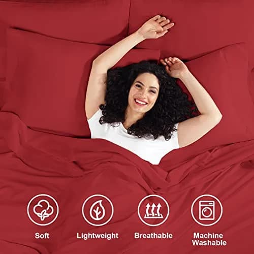 Empyrean Bedding Queen Sheets - Double Brushed Microfiber, Burgundy Red, 4 PC Set, with Corner Straps | Hotel Luxury Feel thumbnail 2