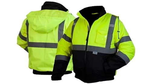 Pyramex Safety RJ3210M Safety Bomber Jacket with Quilted Lining, Hi-Vis Lime, Medium | Class 3/Level 2 Hi-Vis Safety Wear thumbnail 1