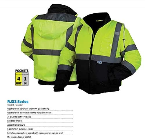 Pyramex Safety RJ3210M Safety Bomber Jacket with Quilted Lining, Hi-Vis Lime, Medium | Class 3/Level 2 Hi-Vis Safety Wear thumbnail 4