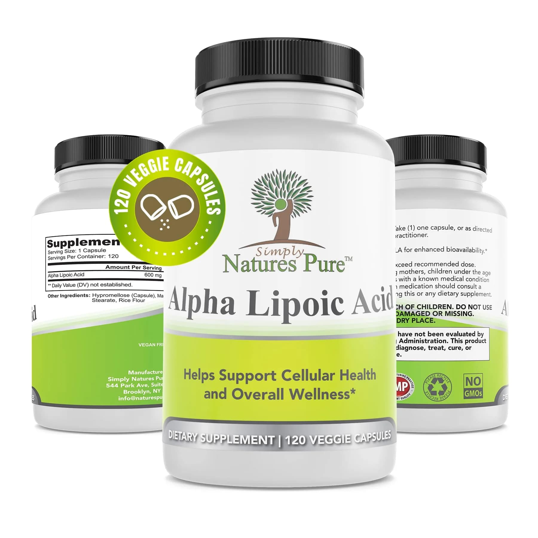 Simply Natures Pure Alpha Lipoic Acid 600mg 120 Veggie Capsules | Antioxidant Supplement